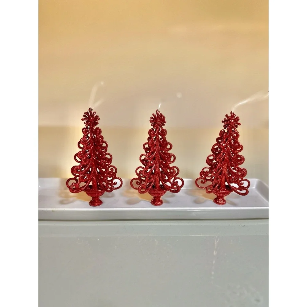 Set Of 3 Red Lace Glittered Gothic Christmas Tree 6 In Ornament
